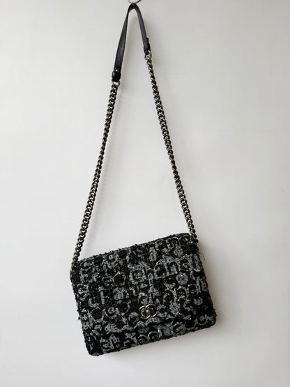 2015 Chanel Black Painted Logo Tweed Westminster Flap Bag