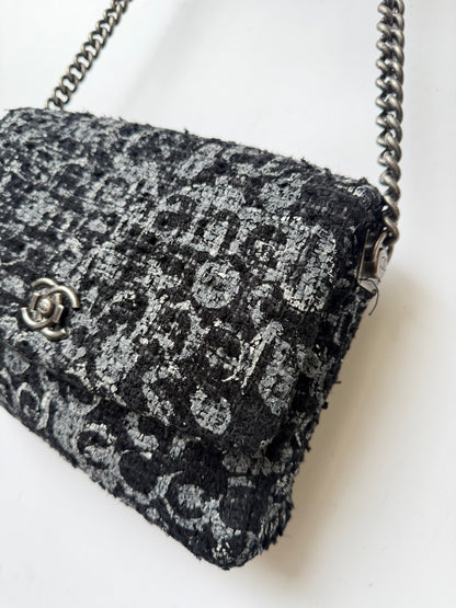 2015 Chanel Black Painted Logo Tweed Westminster Flap Bag