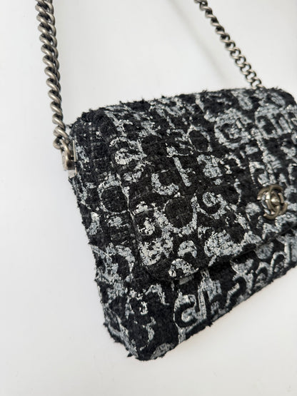 2015 Chanel Black Painted Logo Tweed Westminster Flap Bag