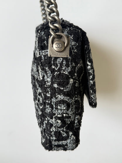 2015 Chanel Black Painted Logo Tweed Westminster Flap Bag
