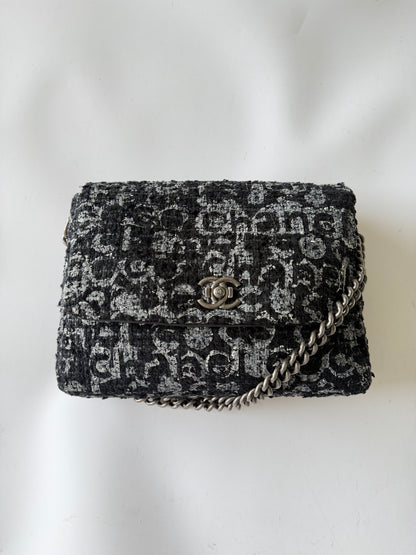 2015 Chanel Black Painted Logo Tweed Westminster Flap Bag