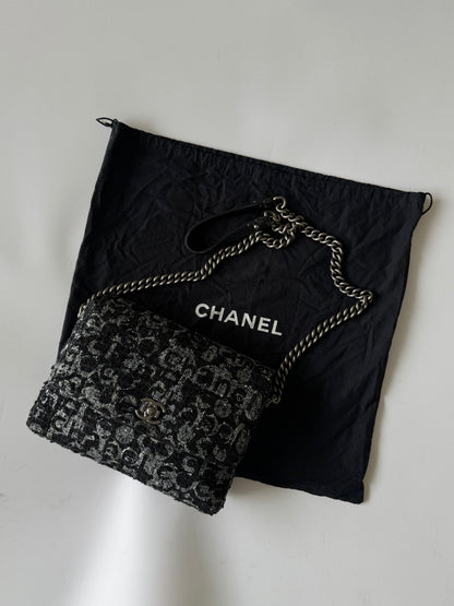 2015 Chanel Black Painted Logo Tweed Westminster Flap Bag