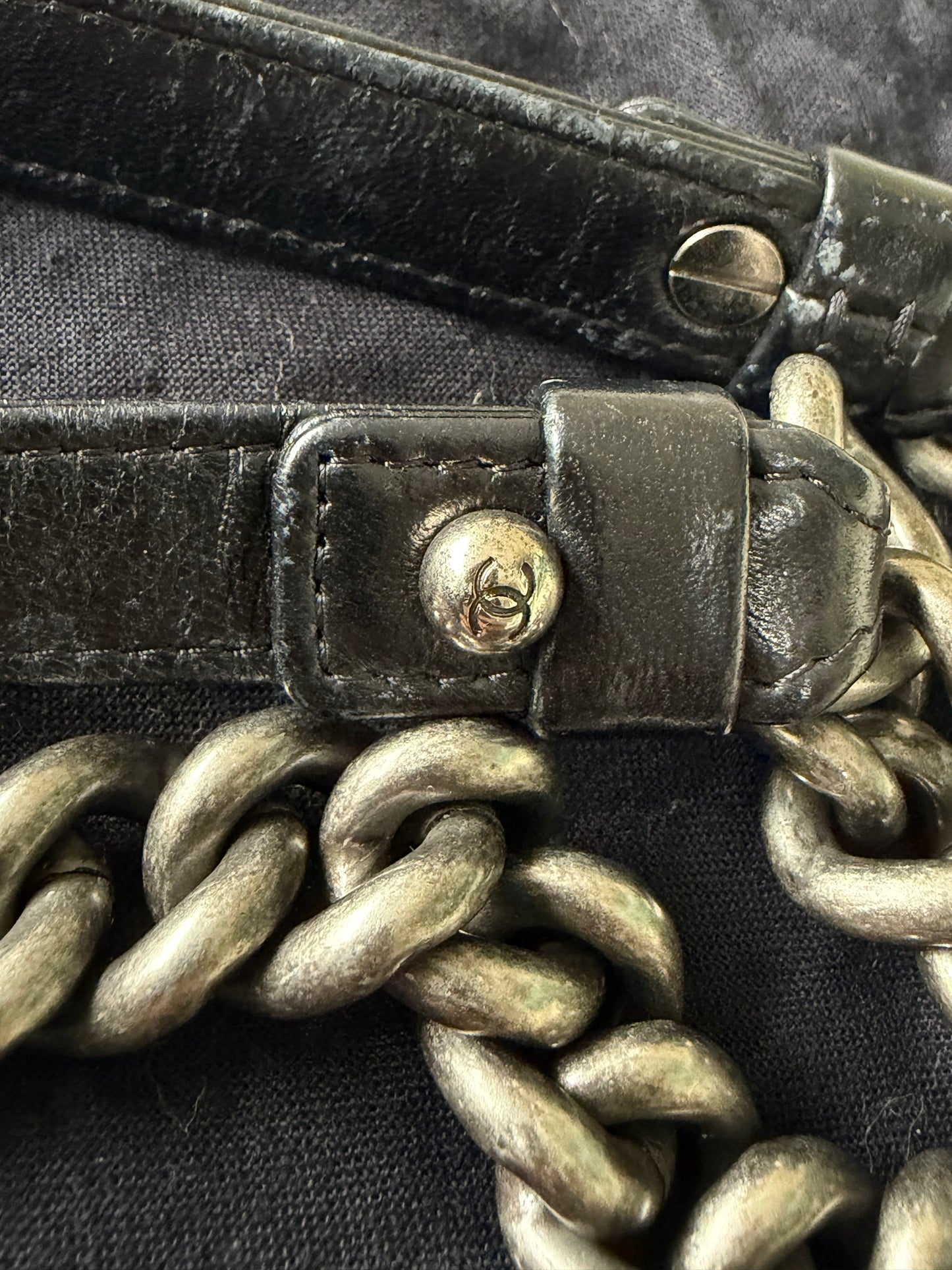 2015 Chanel Black Painted Logo Tweed Westminster Flap Bag
