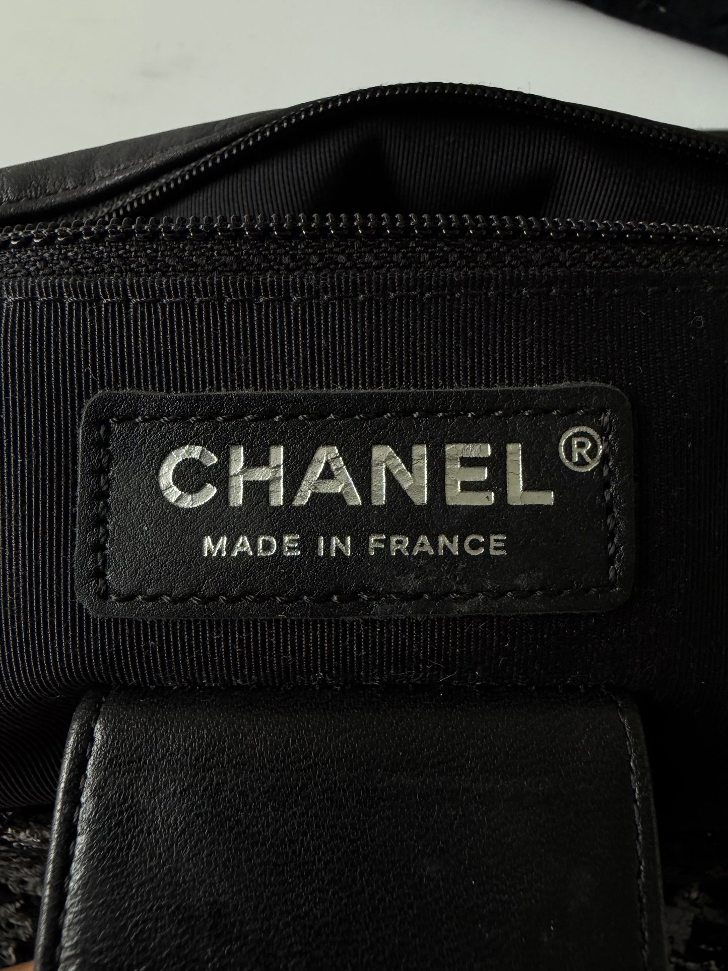2015 Chanel Black Painted Logo Tweed Westminster Flap Bag