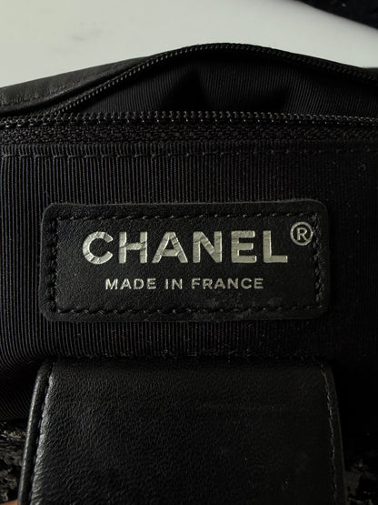 2015 Chanel Black Painted Logo Tweed Westminster Flap Bag