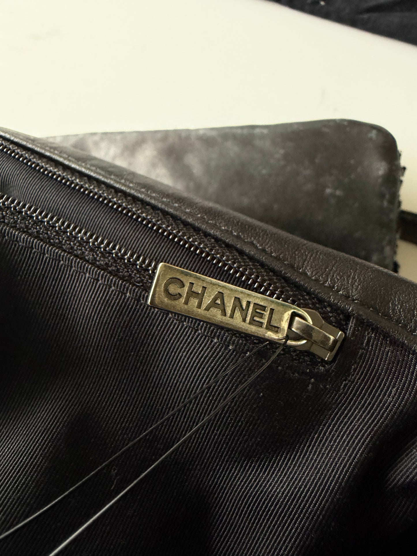 2015 Chanel Black Painted Logo Tweed Westminster Flap Bag