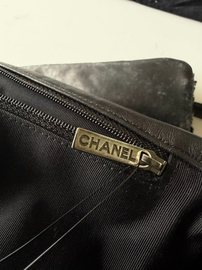 2015 Chanel Black Painted Logo Tweed Westminster Flap Bag