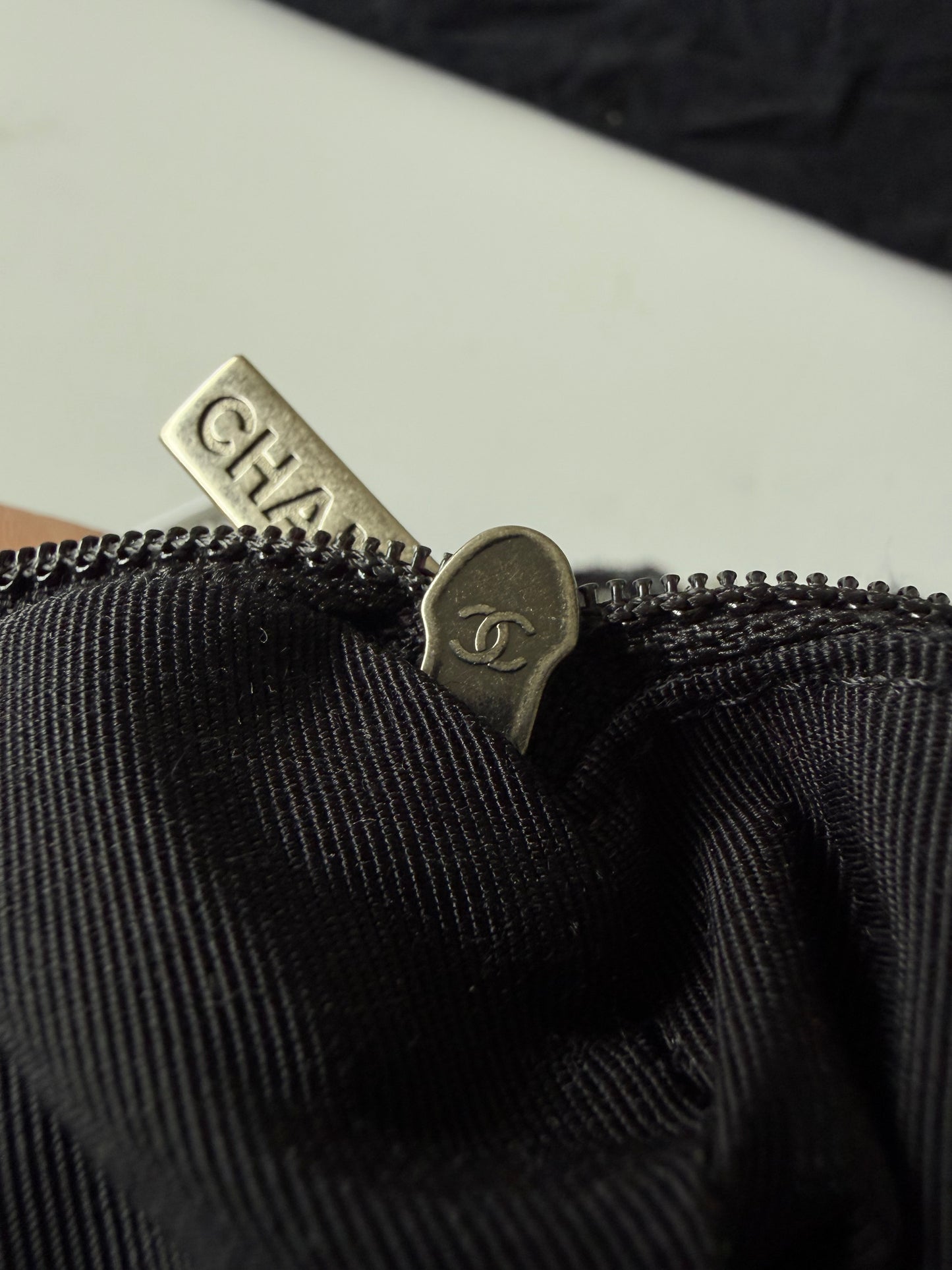 2015 Chanel Black Painted Logo Tweed Westminster Flap Bag