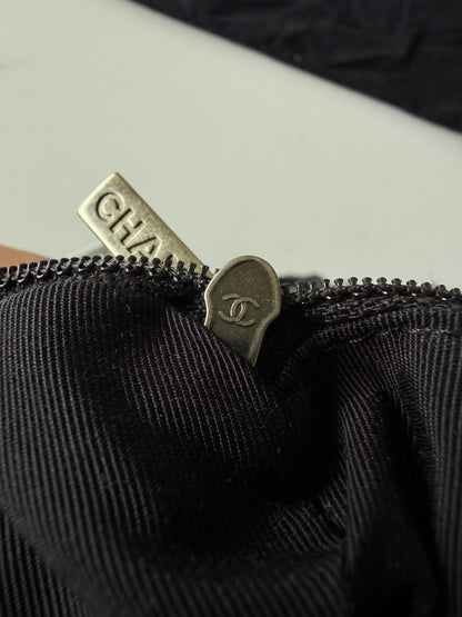 2015 Chanel Black Painted Logo Tweed Westminster Flap Bag