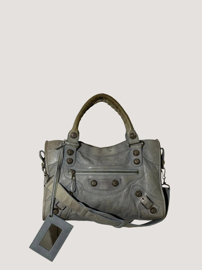 2000's Balenciaga Light Blue Giant 21 Silver Motorcycle City Bag