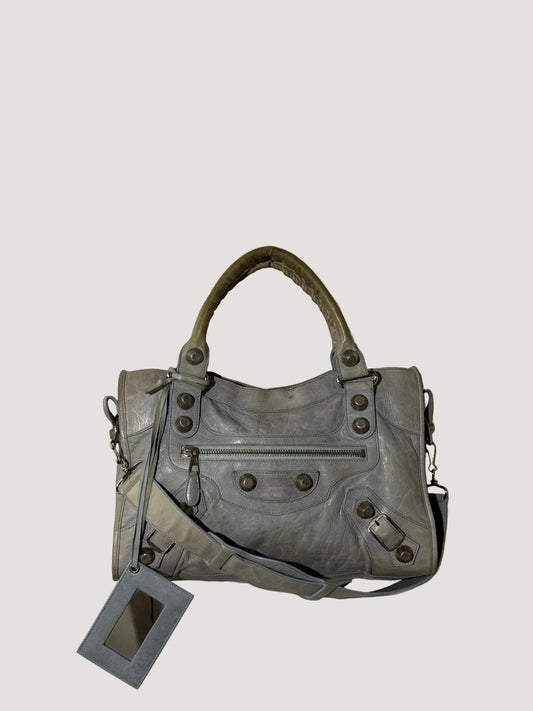 2000's Balenciaga Light Blue Giant 21 Silver Motorcycle City Bag