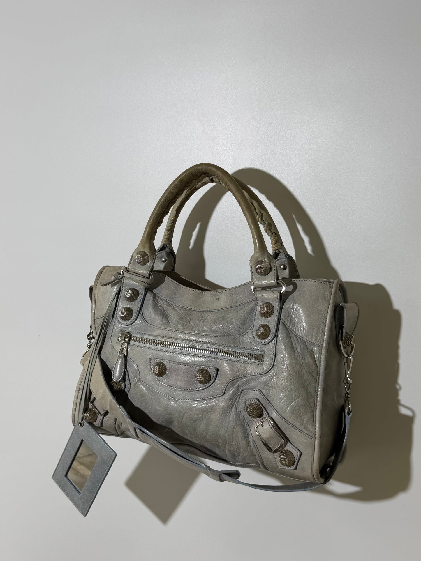2000's Balenciaga Light Blue Giant 21 Silver Motorcycle City Bag