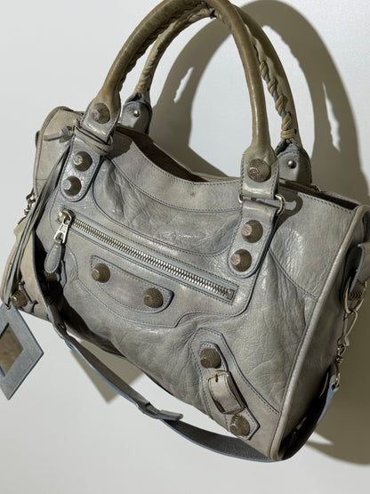 2000's Balenciaga Light Blue Giant 21 Silver Motorcycle City Bag