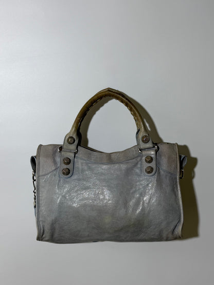 2000's Balenciaga Light Blue Giant 21 Silver Motorcycle City Bag