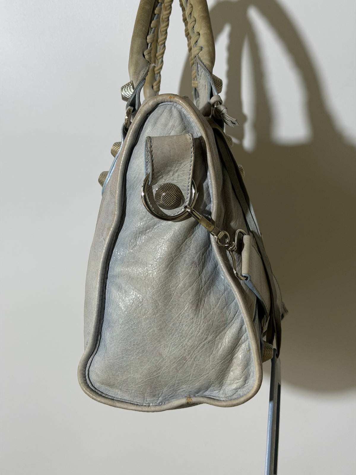 2000's Balenciaga Light Blue Giant 21 Silver Motorcycle City Bag
