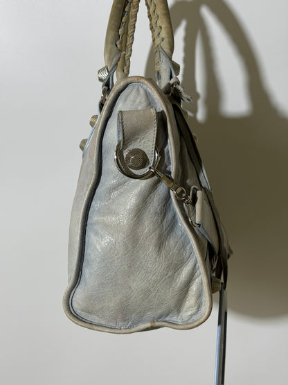2000's Balenciaga Light Blue Giant 21 Silver Motorcycle City Bag