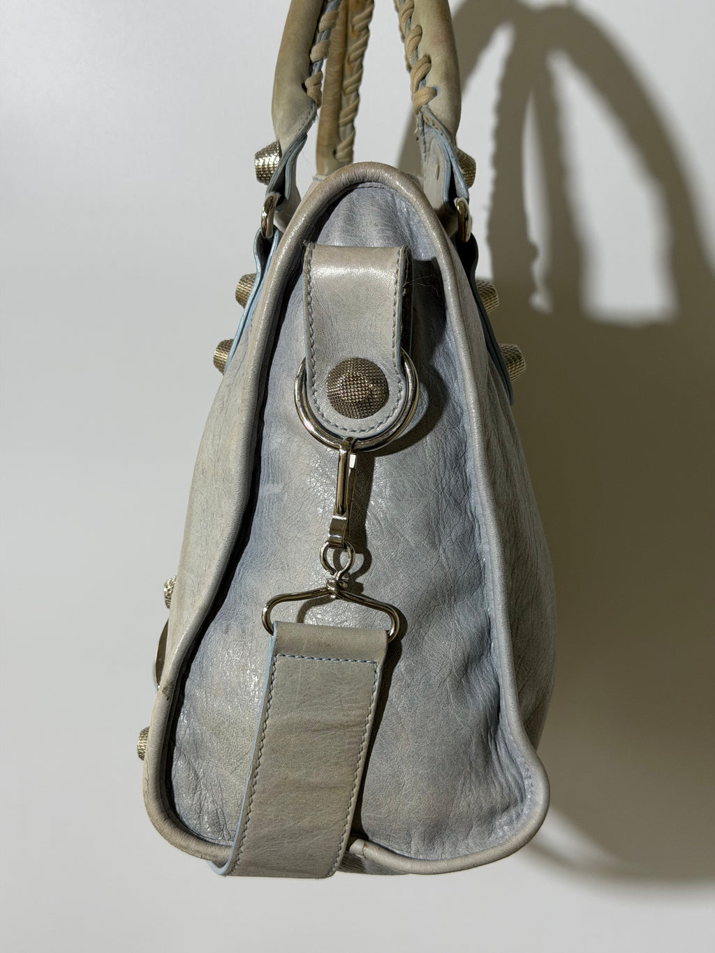 2000's Balenciaga Light Blue Giant 21 Silver Motorcycle City Bag