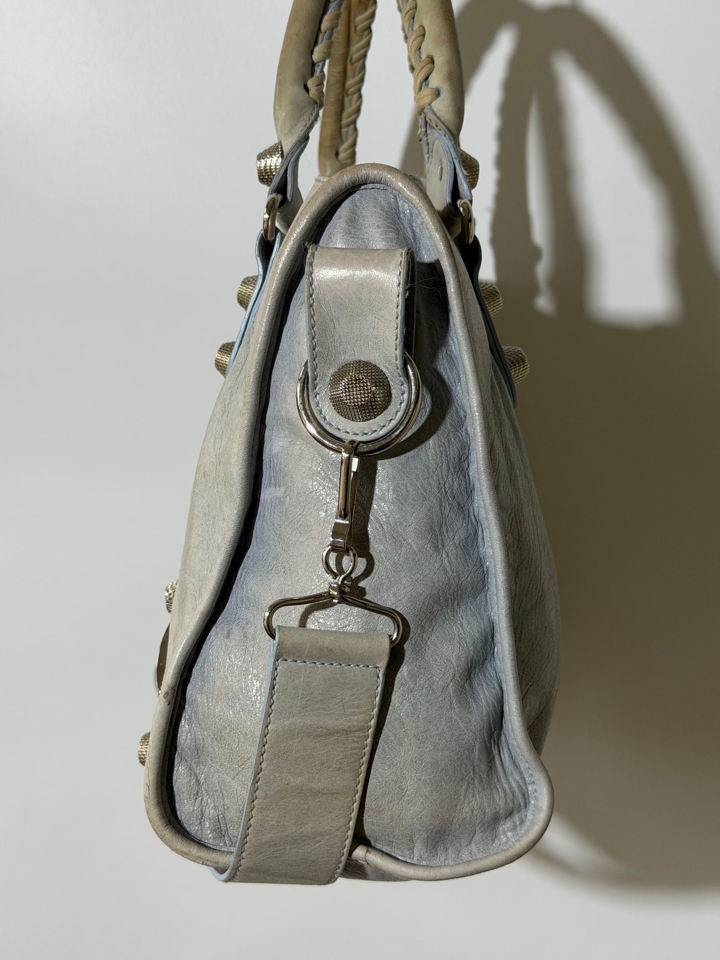 2000's Balenciaga Light Blue Giant 21 Silver Motorcycle City Bag