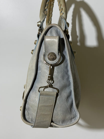 2000's Balenciaga Light Blue Giant 21 Silver Motorcycle City Bag