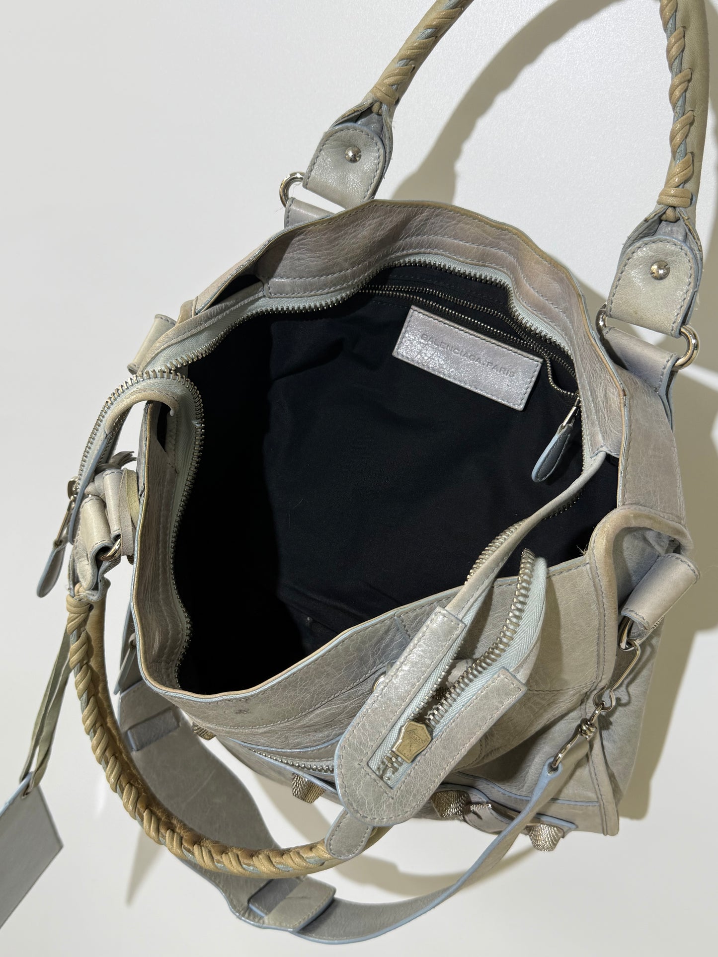 2000's Balenciaga Light Blue Giant 21 Silver Motorcycle City Bag