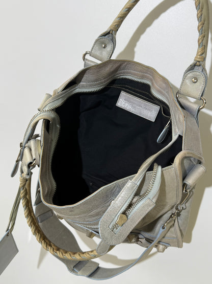 2000's Balenciaga Light Blue Giant 21 Silver Motorcycle City Bag
