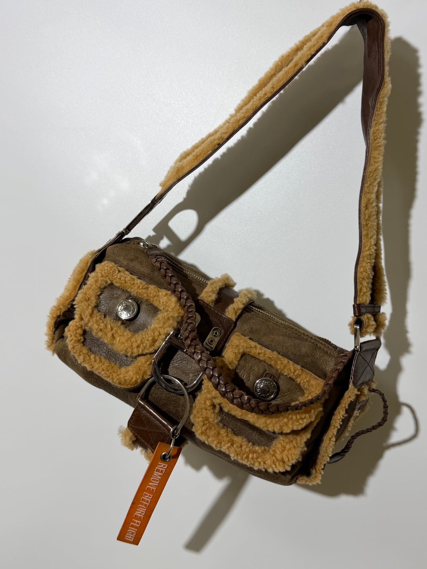 Christian Dior Shearling Flight Baguette Bag