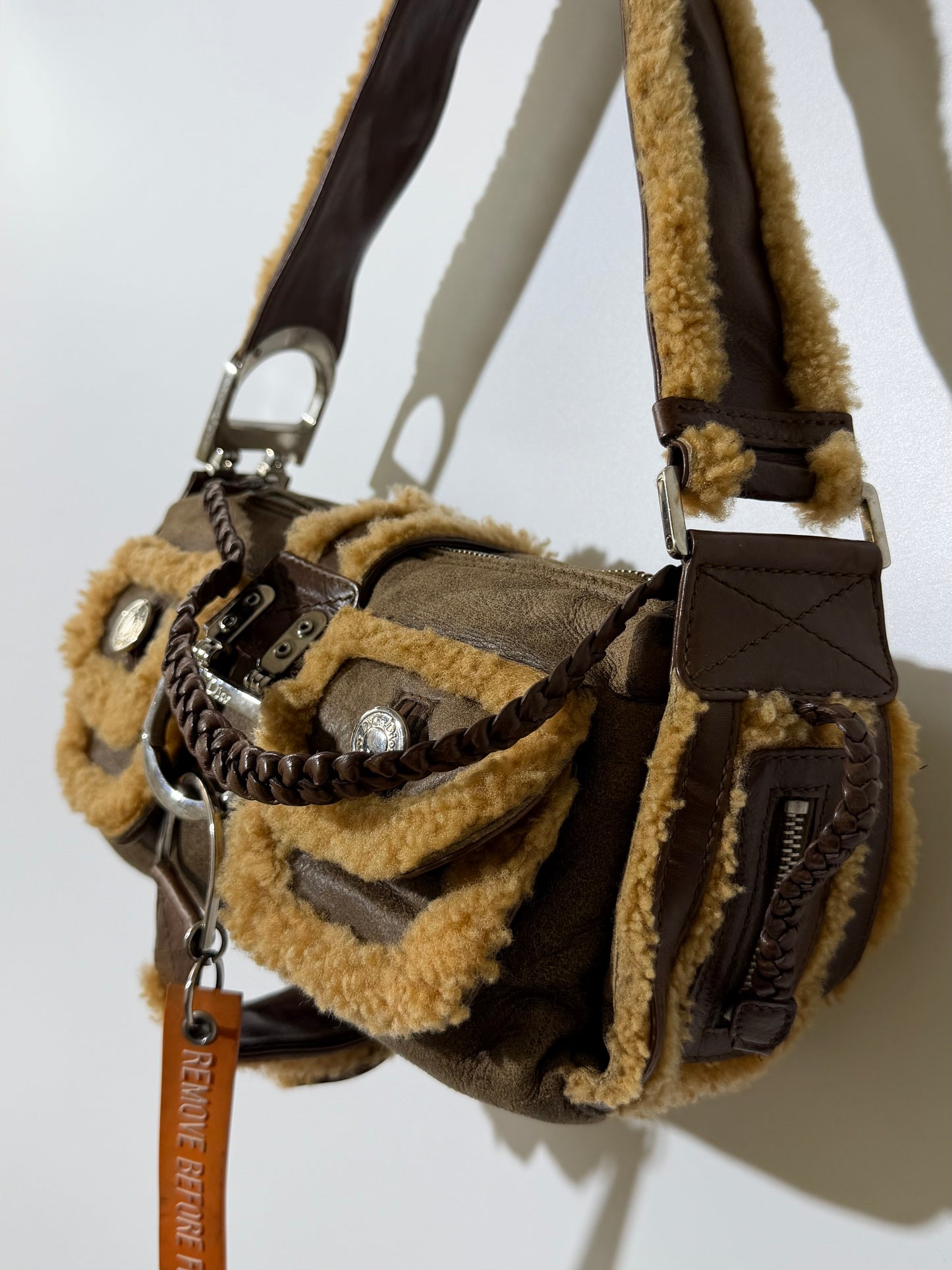 Christian Dior Shearling Flight Baguette Bag