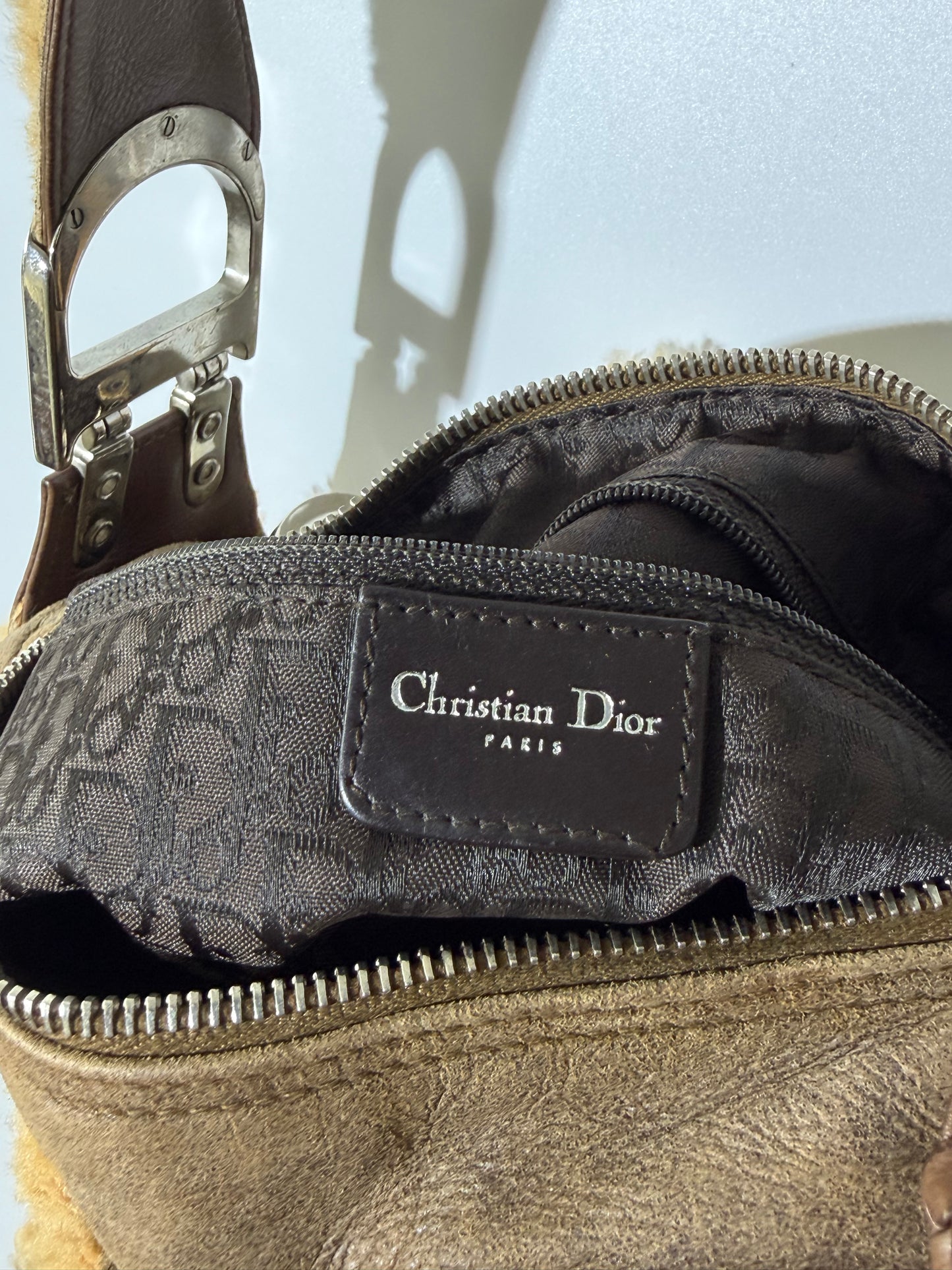 Christian Dior Shearling Flight Baguette Bag