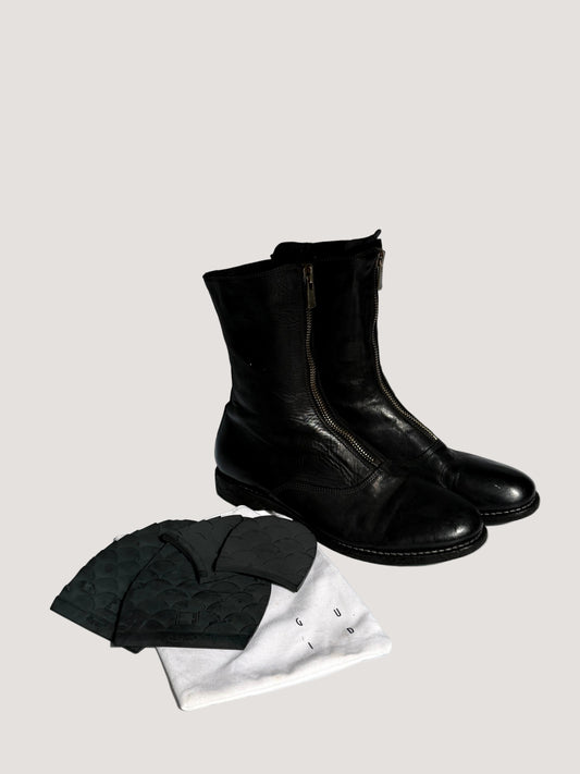 Guidi 310 Black Leather Zip-Front Ankle Boots