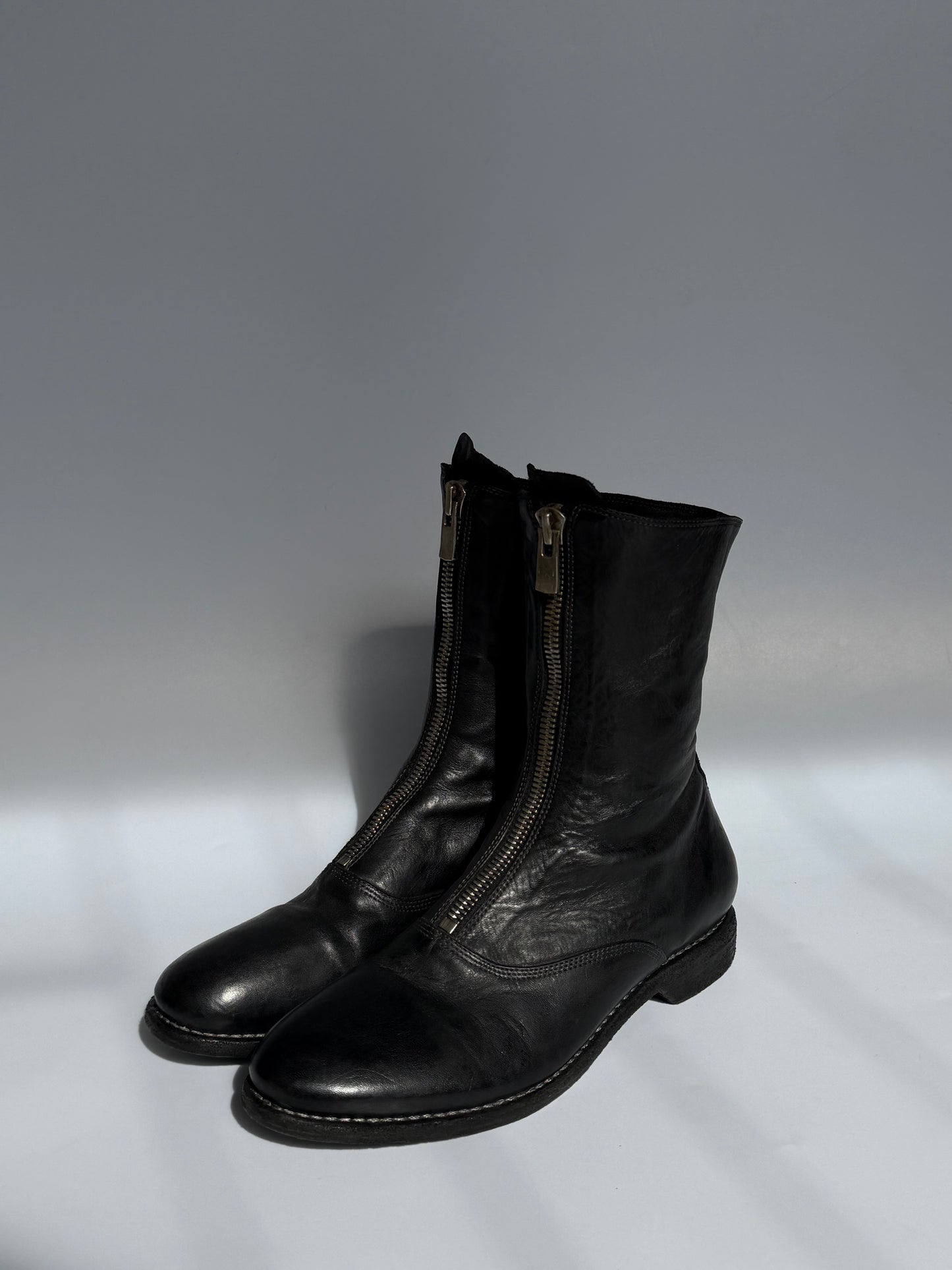 Guidi 310 Black Leather Zip-Front Ankle Boots