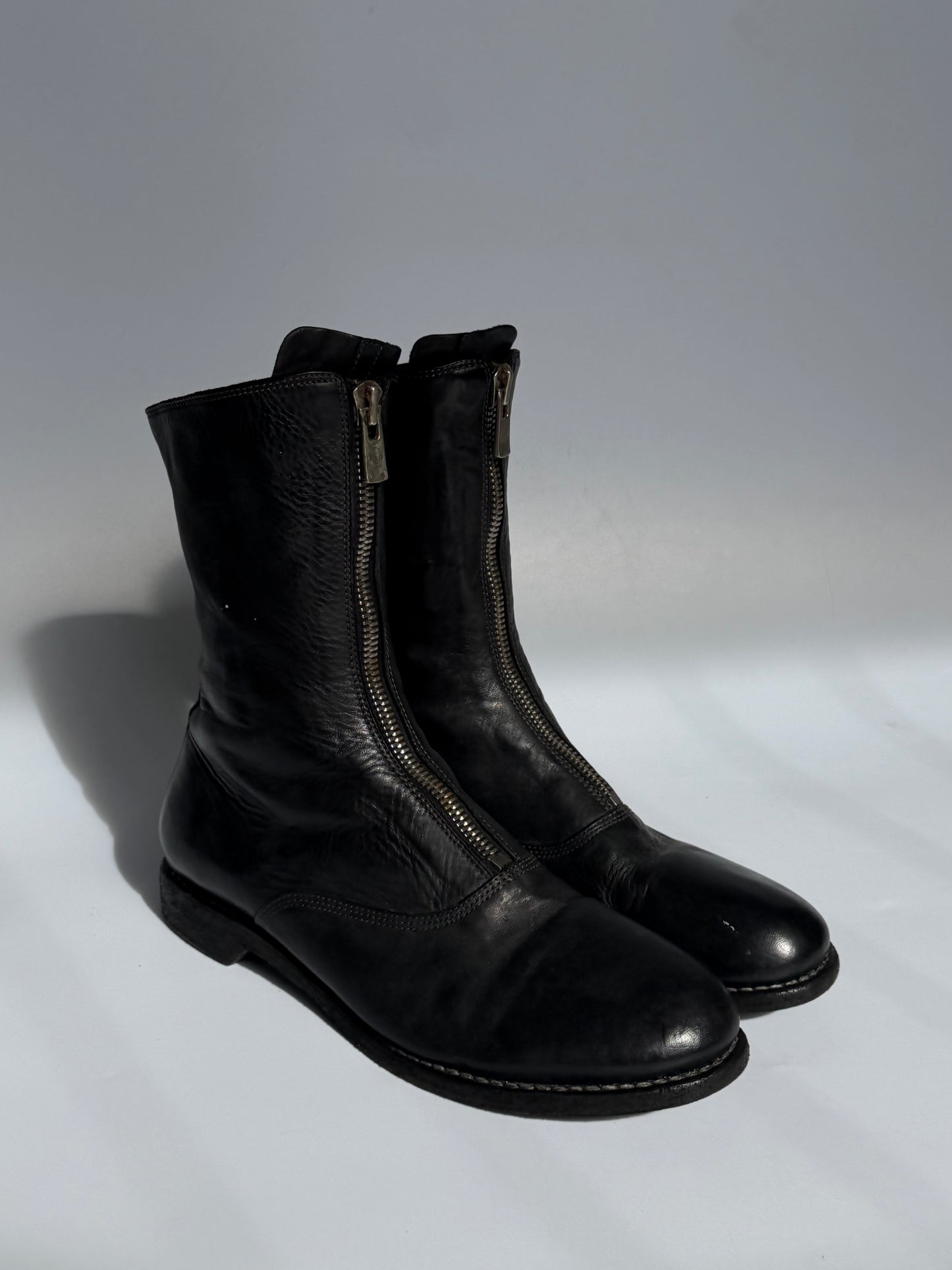 Guidi 310 Black Leather Zip-Front Ankle Boots