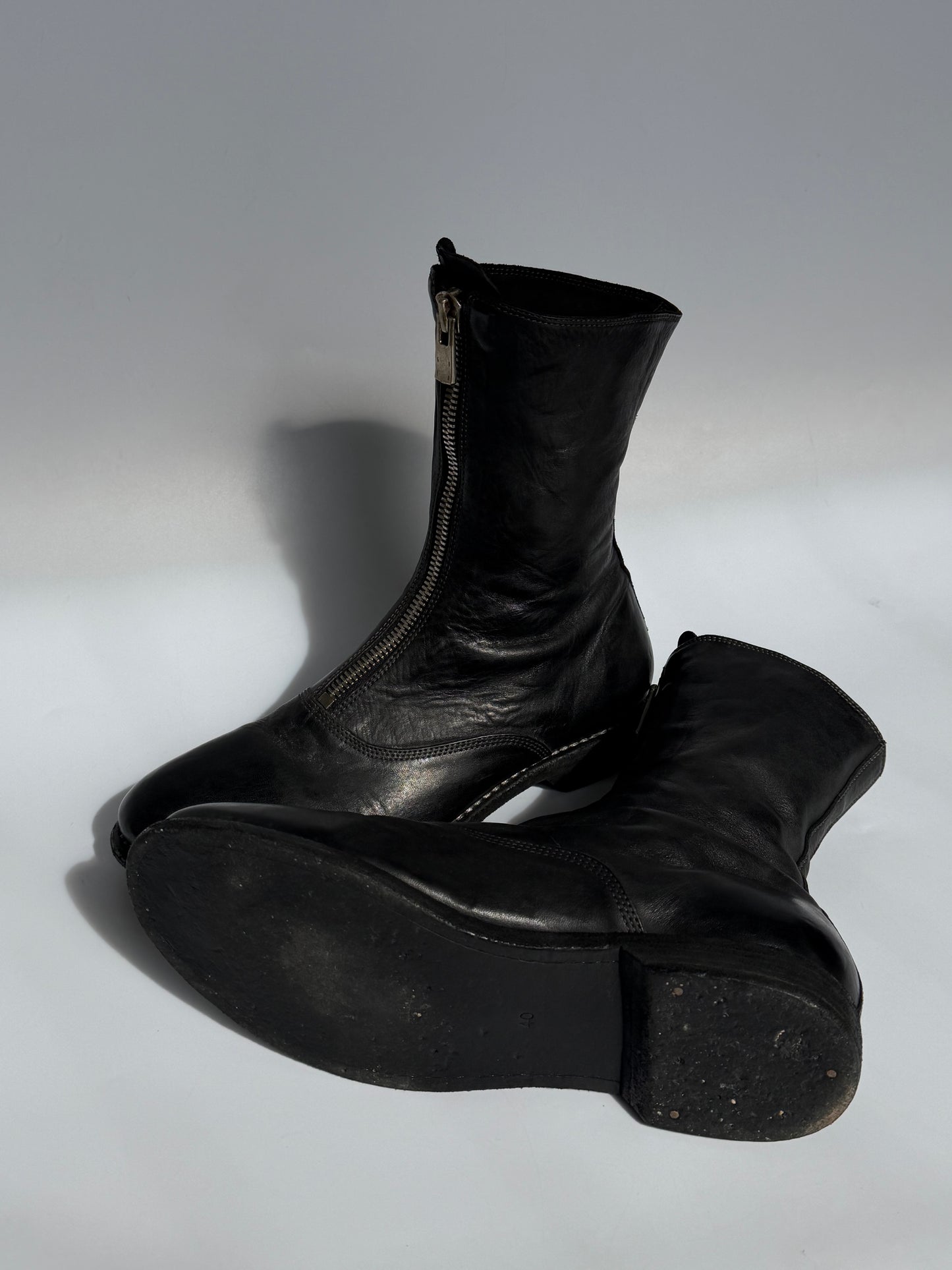 Guidi 310 Black Leather Zip-Front Ankle Boots