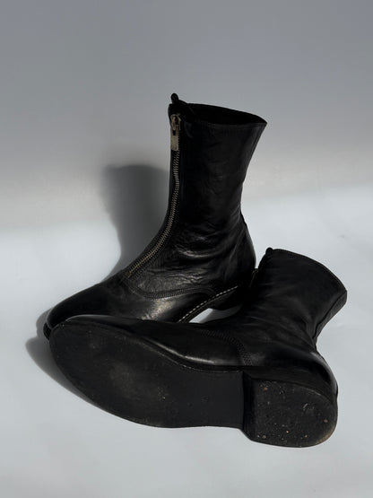 Guidi 310 Black Leather Zip-Front Ankle Boots