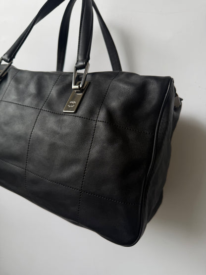 Vintage Chanel Black Lambskin Chocolate Bar Boston Bag