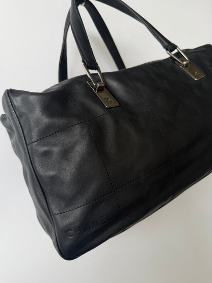 Vintage Chanel Black Lambskin Chocolate Bar Boston Bag