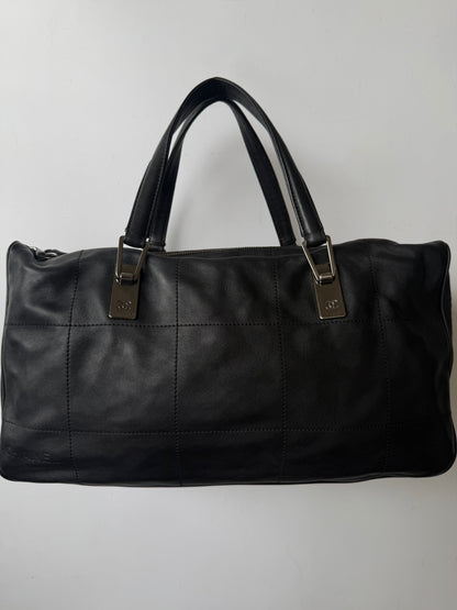 Vintage Chanel Black Lambskin Chocolate Bar Boston Bag