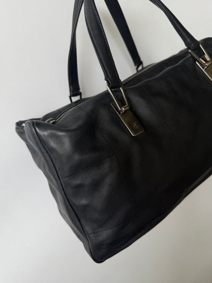 Vintage Chanel Black Lambskin Chocolate Bar Boston Bag