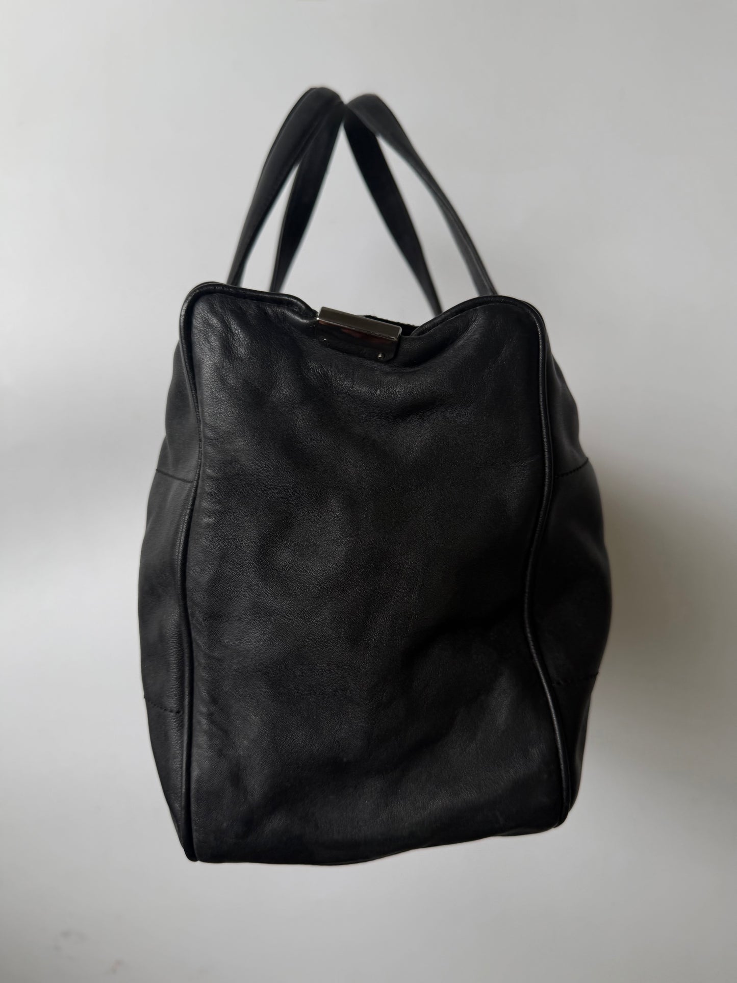 Vintage Chanel Black Lambskin Chocolate Bar Boston Bag