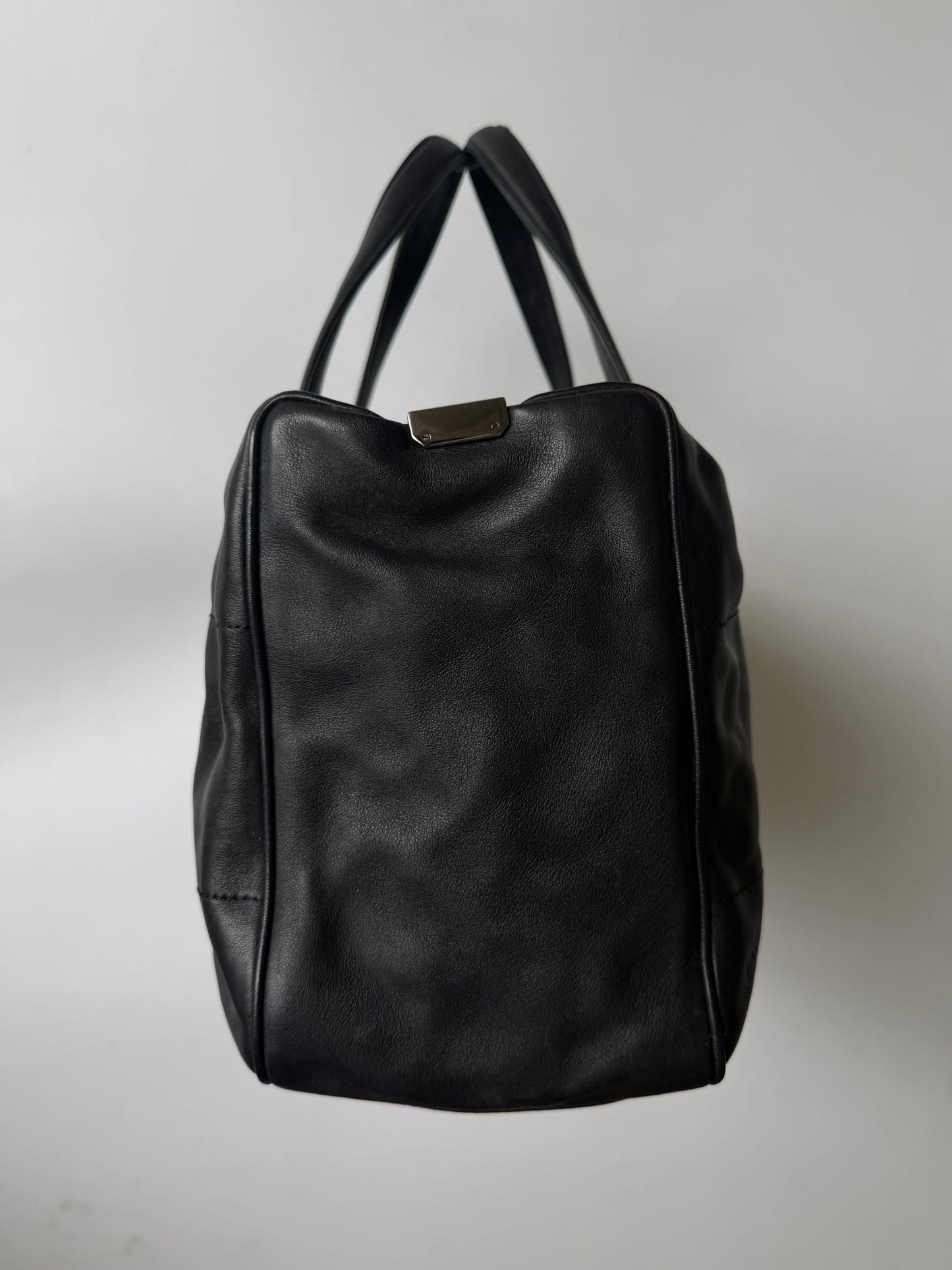 Vintage Chanel Black Lambskin Chocolate Bar Boston Bag