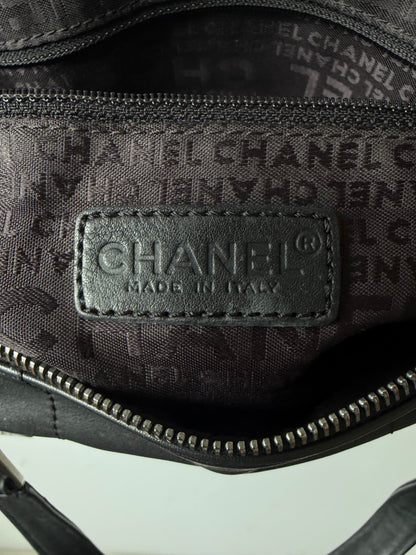 Vintage Chanel Black Lambskin Chocolate Bar Boston Bag