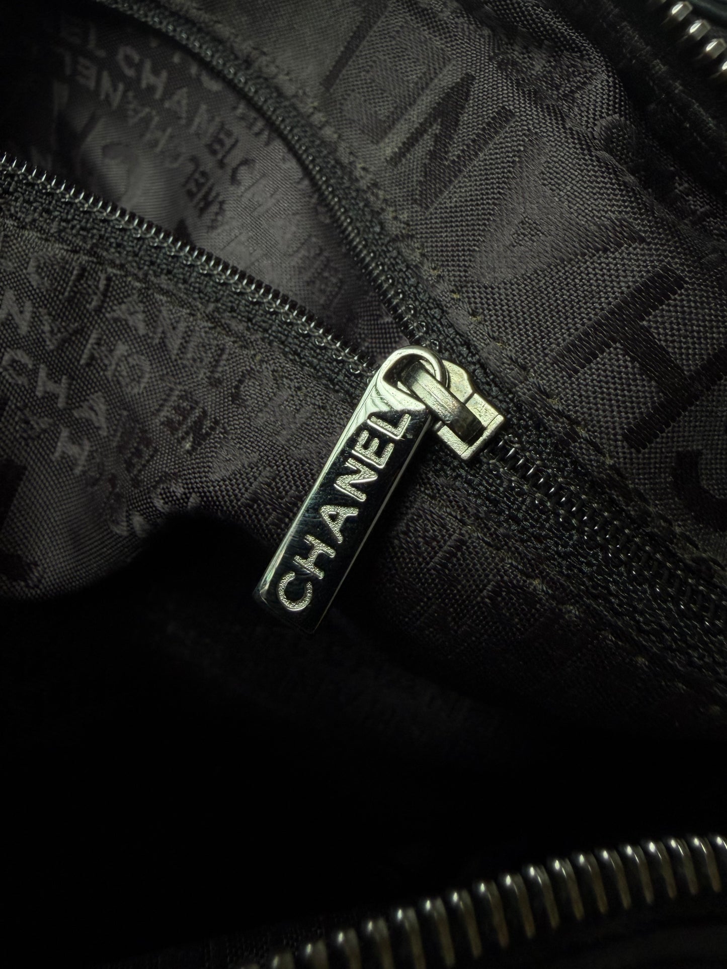 Vintage Chanel Black Lambskin Chocolate Bar Boston Bag
