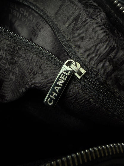 Vintage Chanel Black Lambskin Chocolate Bar Boston Bag