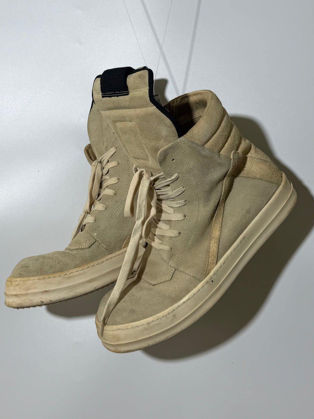 Rick Owens Geobasket Beige Suede Sneakers