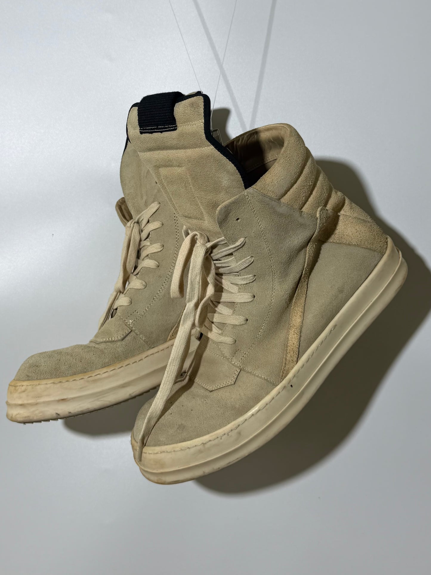 Rick Owens Geobasket Beige Suede Sneakers