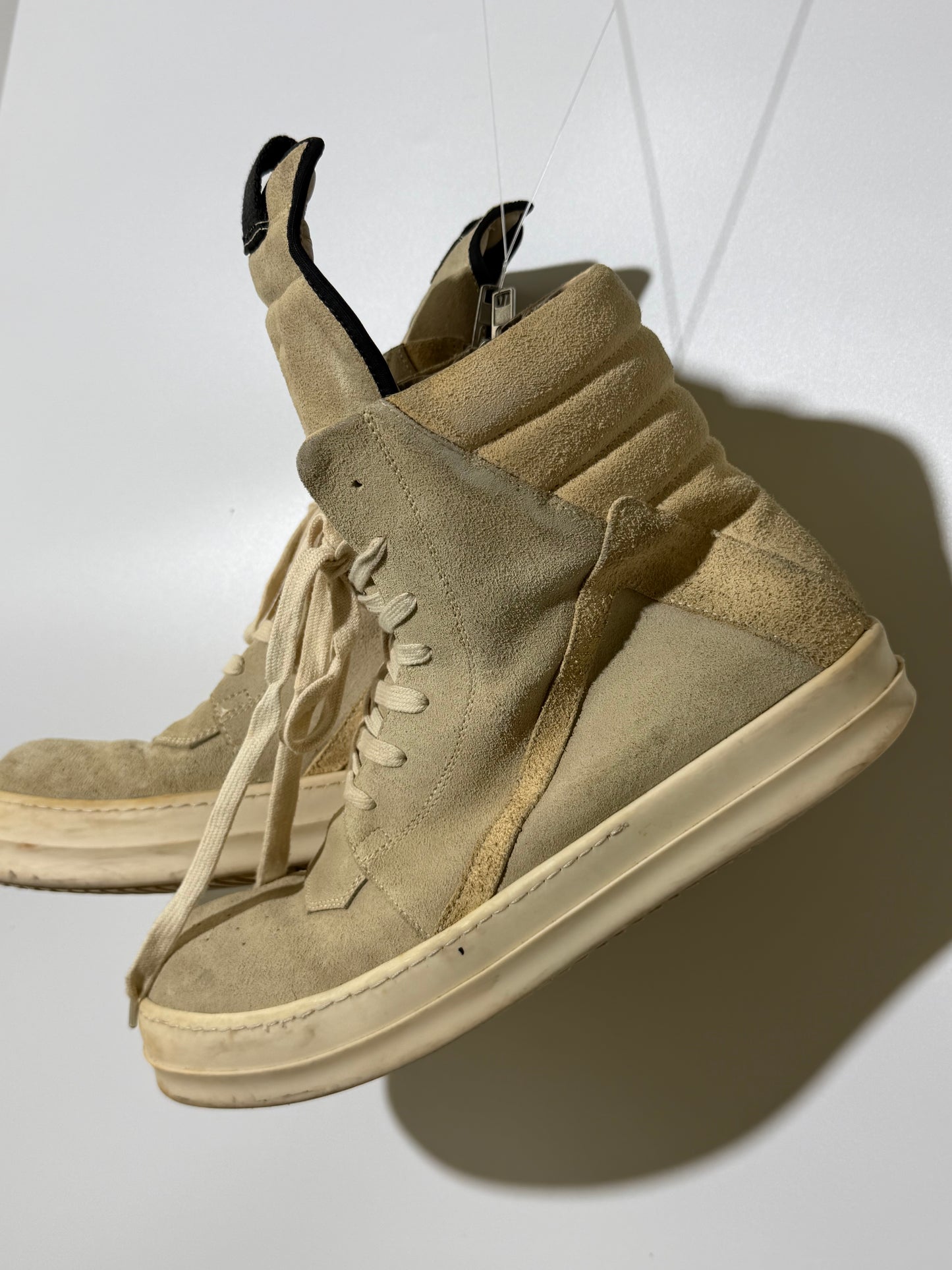 Rick Owens Geobasket Beige Suede Sneakers