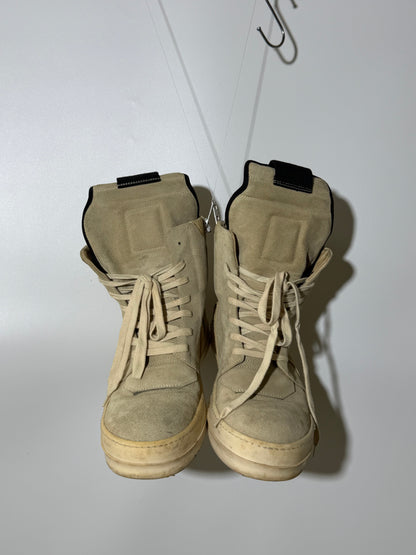 Rick Owens Geobasket Beige Suede Sneakers