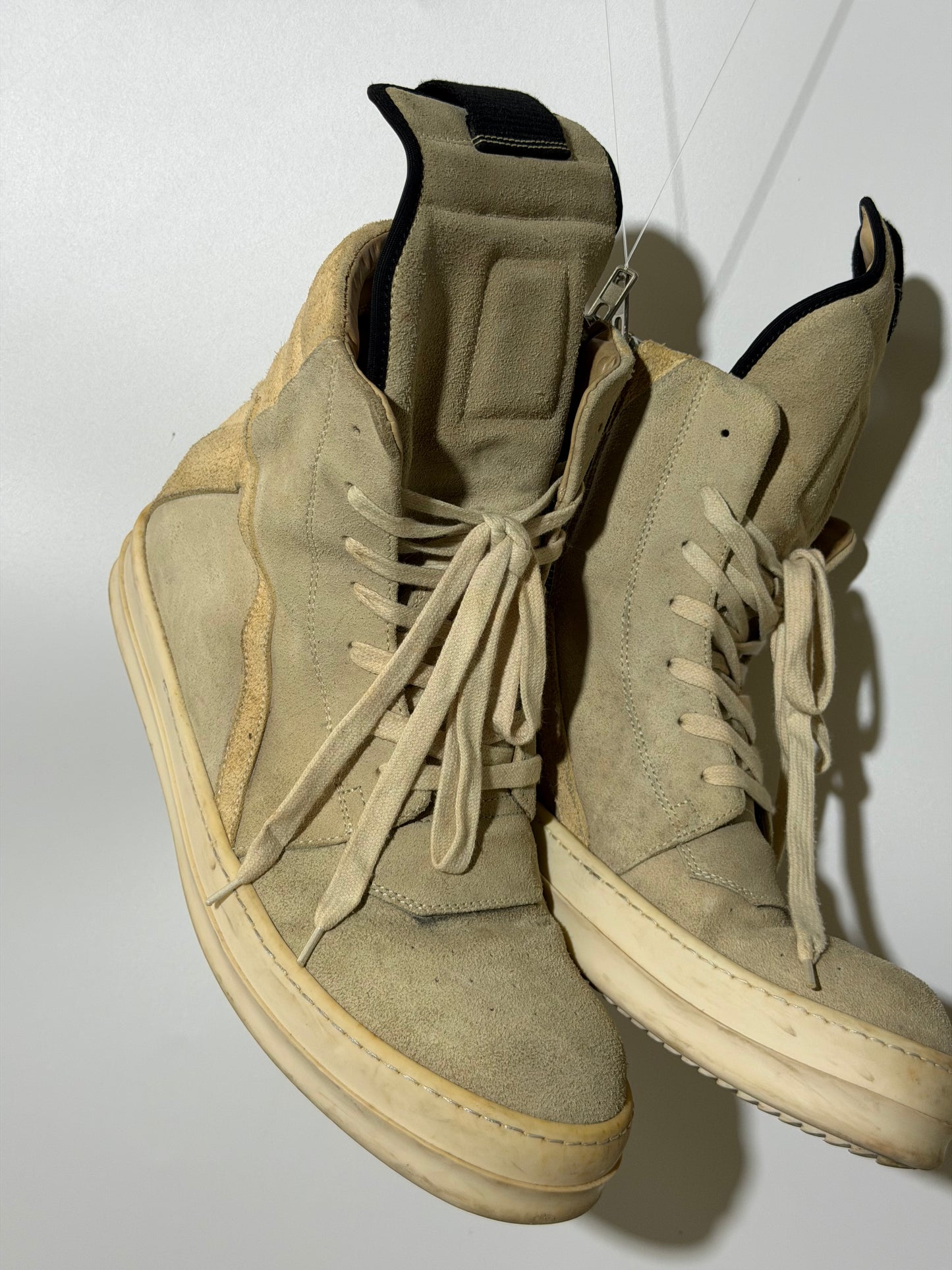 Rick Owens Geobasket Beige Suede Sneakers