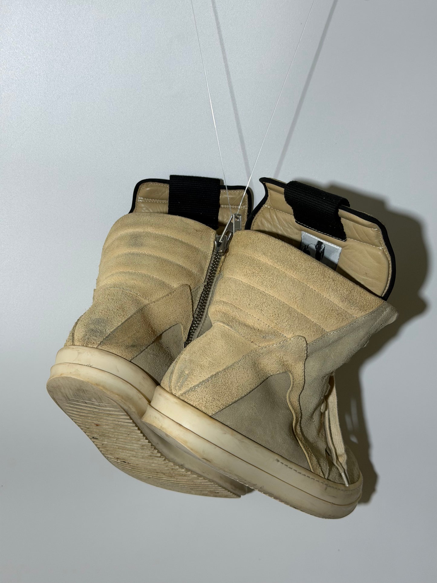Rick Owens Geobasket Beige Suede Sneakers
