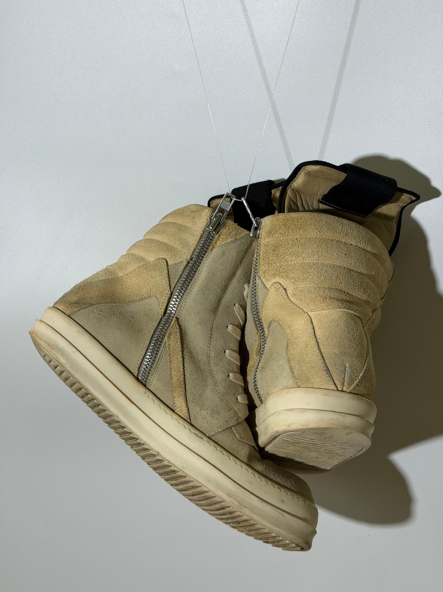 Rick Owens Geobasket Beige Suede Sneakers