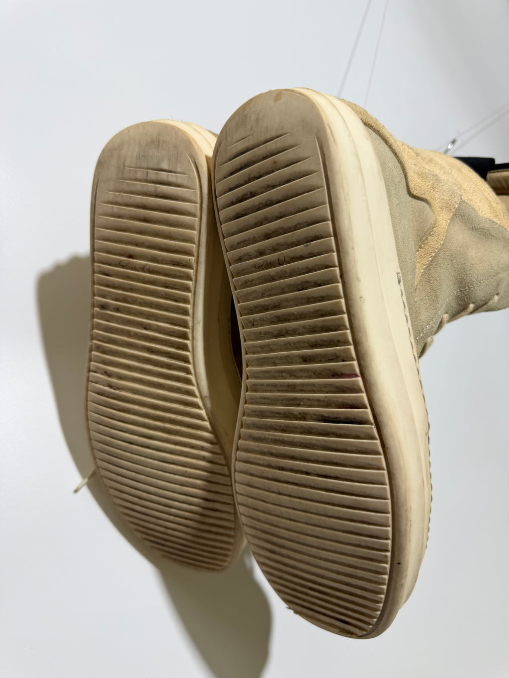 Rick Owens Geobasket Beige Suede Sneakers